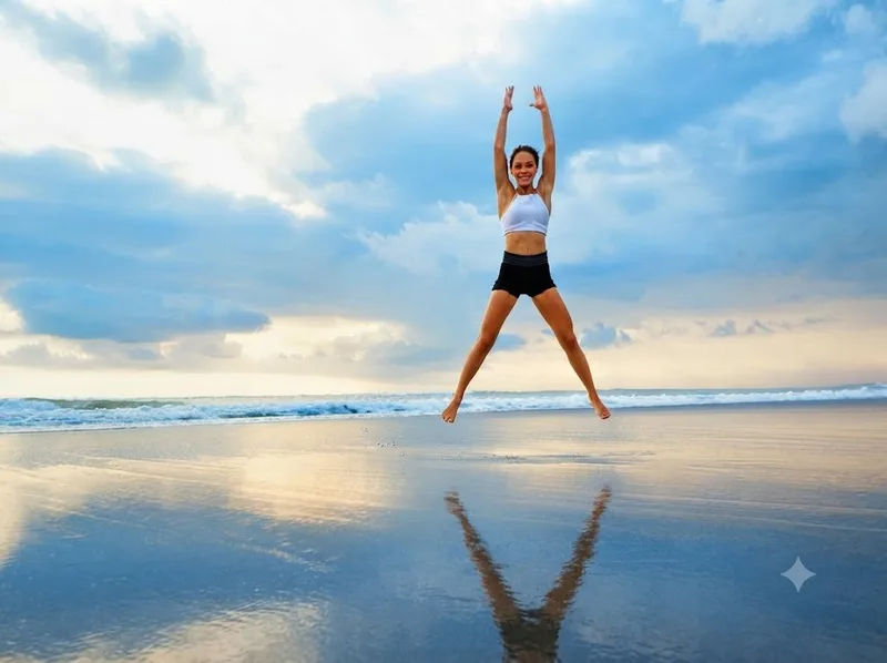 Nhảy jumping jack là bài tập cardio toàn thân giúp phối hợp chuyển động giữa tay, chân và cơ lõi.